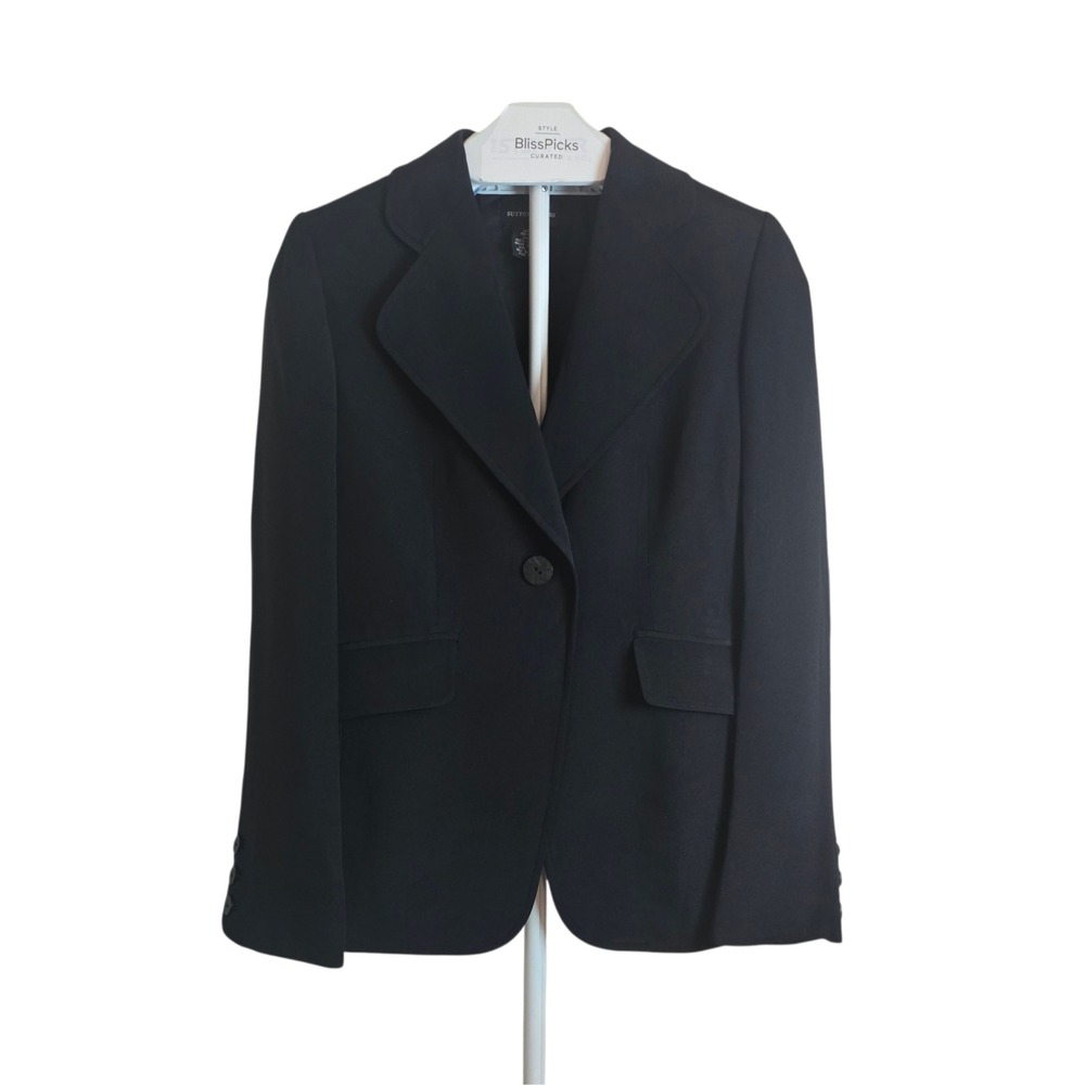 Sutton Studio‎ Black 100% Silk Tailored Blazer Jacket Womens Small